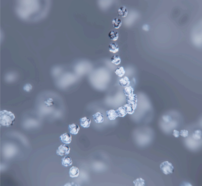 Visual cient&iacute;fico de cadenas moleculares que representa la innovaci&oacute;n de Age Proteom&trade; y la longevidad celular.