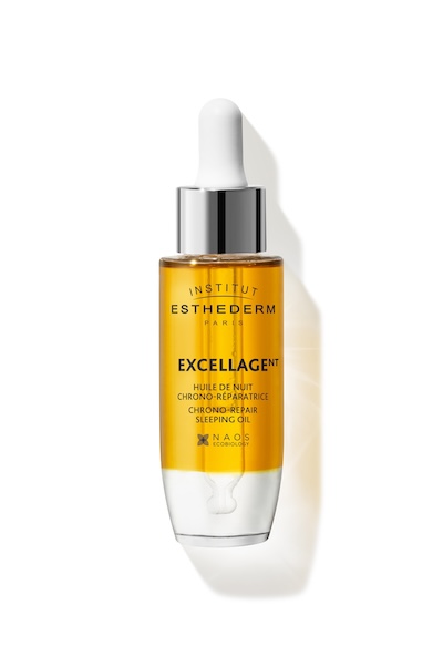 Fotografía del aceite bifásico Excellage Sleeping Oil, tratamiento nocturno redensificante.